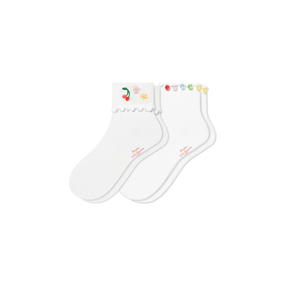 Bombas x Susan Alexandra Embellished Ruffle Rib Quarter Sock 2-Pack